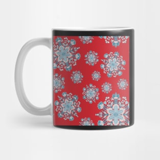 Blue, Pink and Red Mandala Snowflake Repeat Pattern Mug